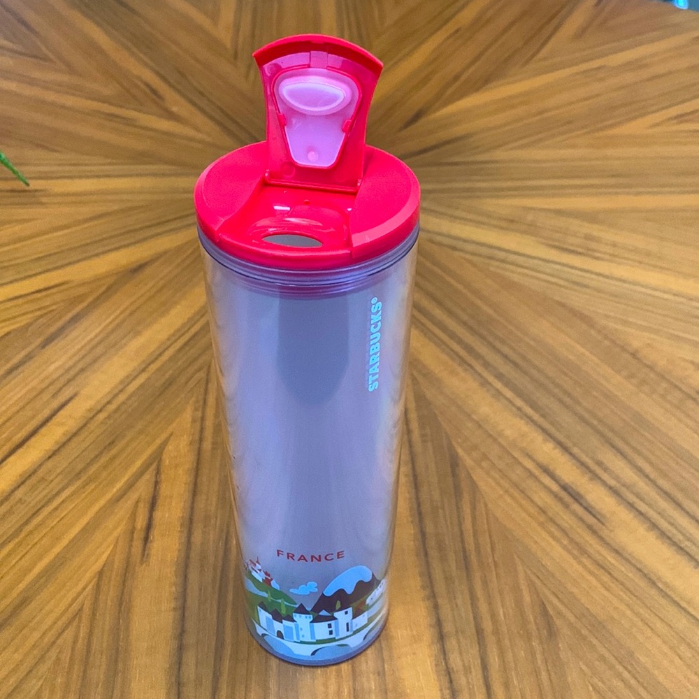 Starbucks France travel tumbler.red / clear grey